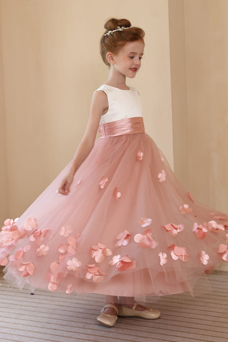 Blush Pink 3D Flower Tullen Flower Girl Dress