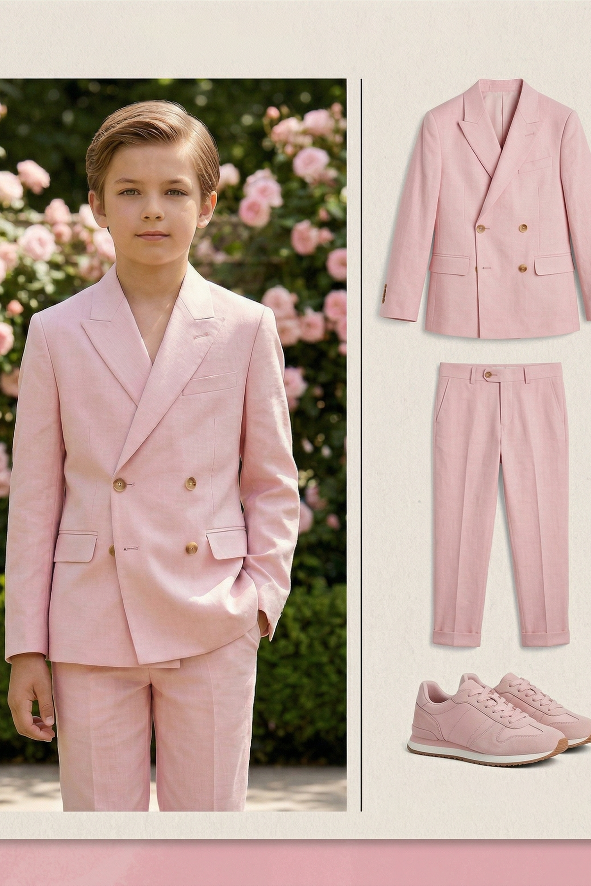 Pink Cotton-Linen Blend Double-Breasted Two-Piece Suit