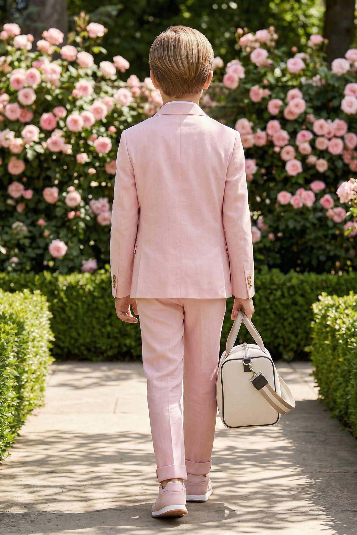 Pink Cotton-Linen Blend Double-Breasted Two-Piece Suit