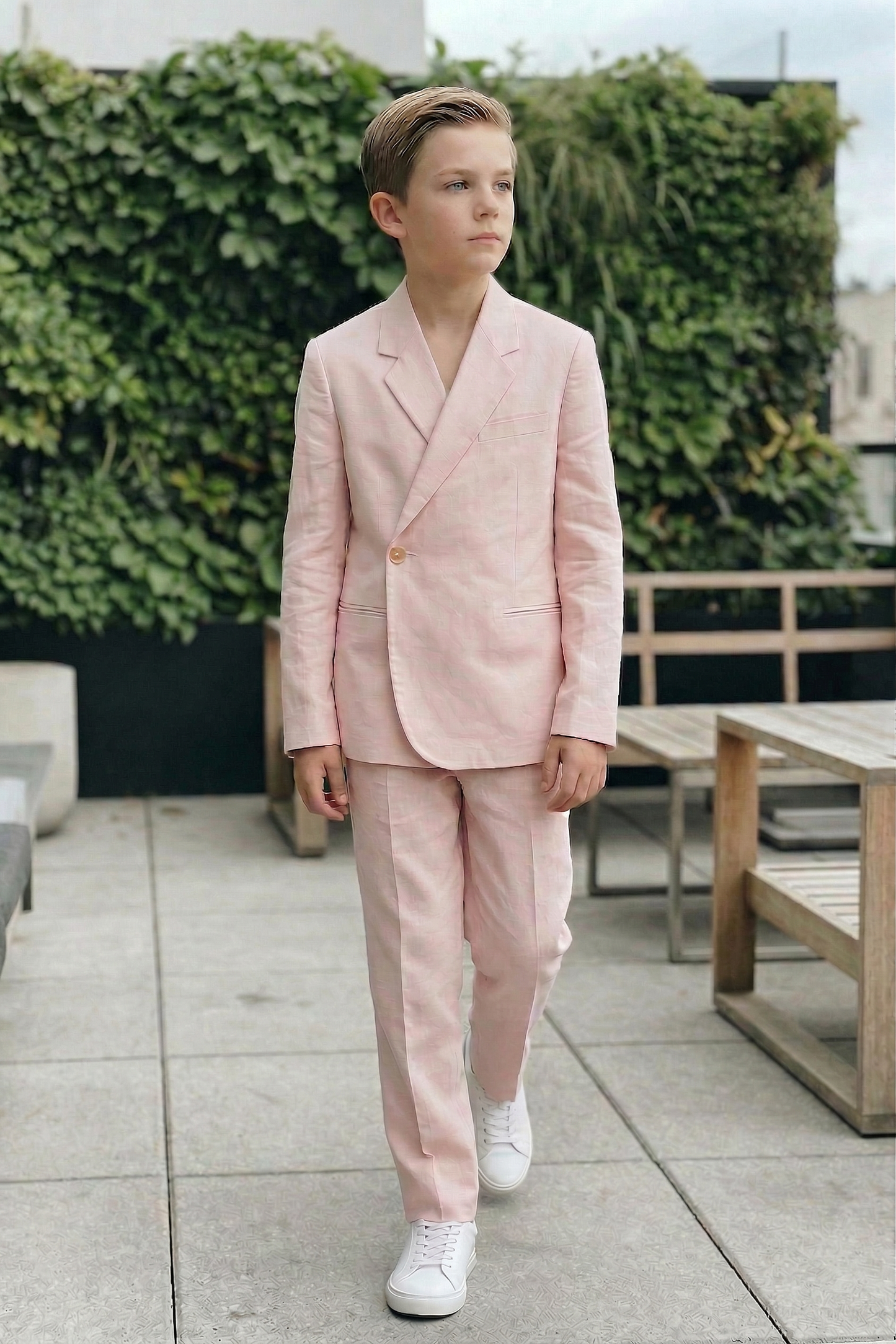 Light Pink Cotton-Linen Blend Notch Lapels Two-Piece Suit