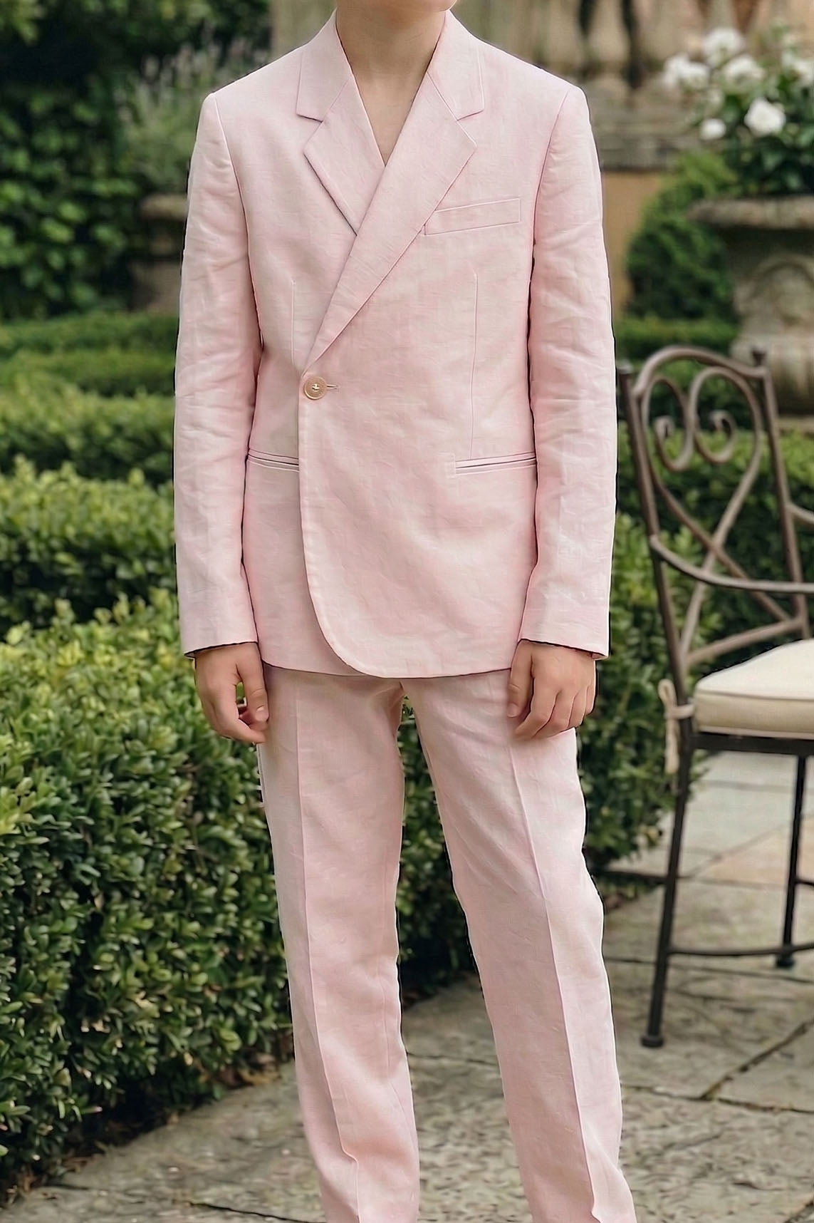 Light Pink Cotton-Linen Blend Notch Lapels Two-Piece Suit