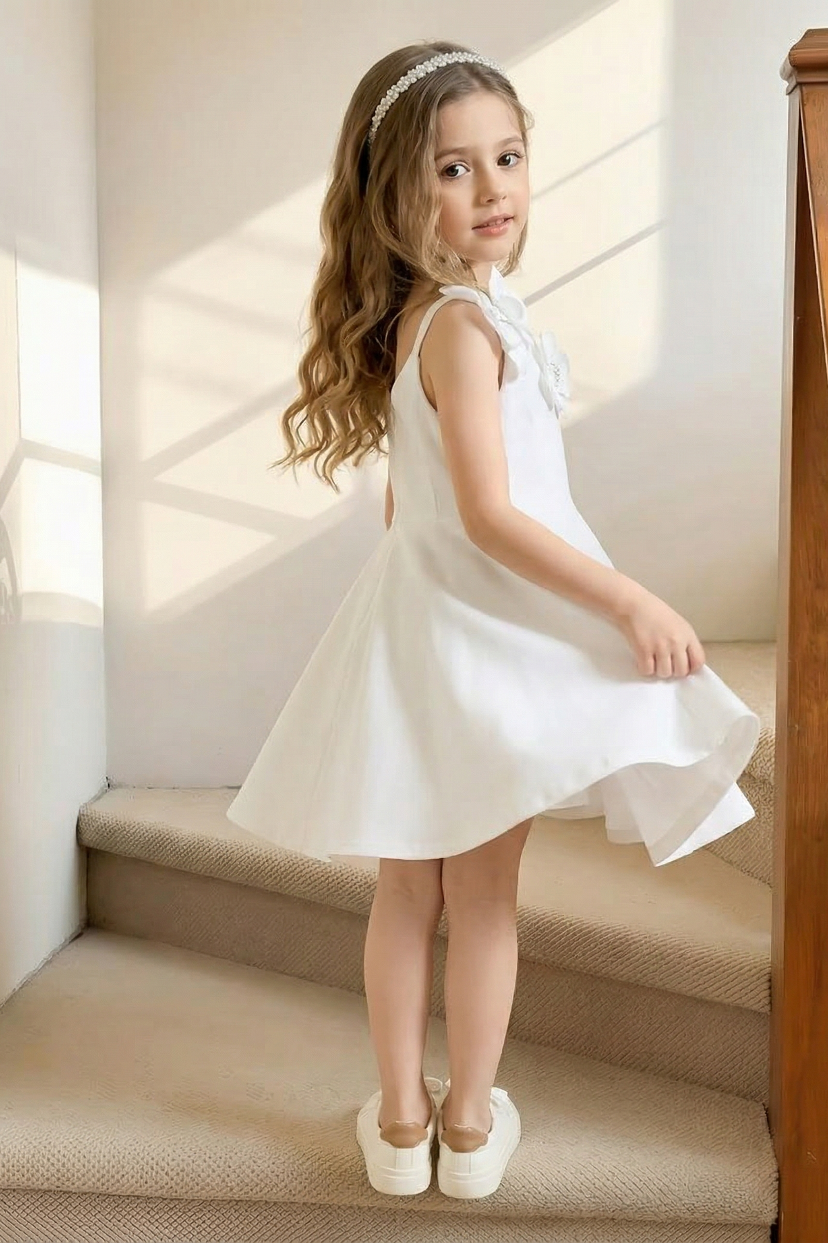 White Chiffon 3D Floral A-Line Slip Dress