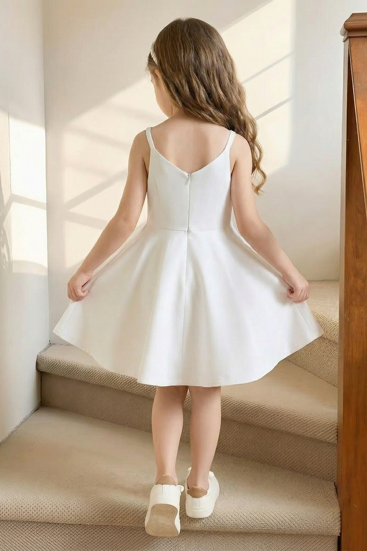 White Chiffon 3D Floral A-Line Slip Dress