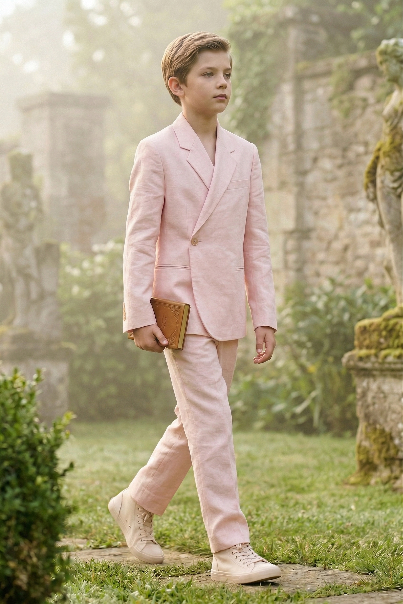 Light Pink Cotton-Linen Blend Notch Lapels Two-Piece Suit