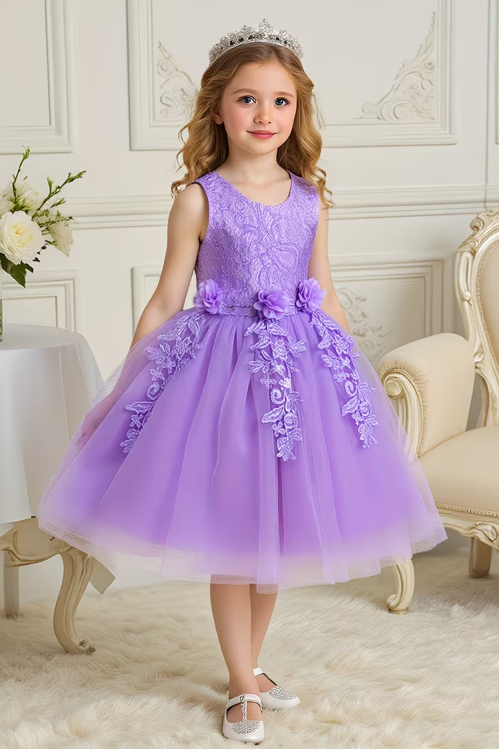Satin Lace Mesh Floral A-Line Dress With A Cinched Waist
