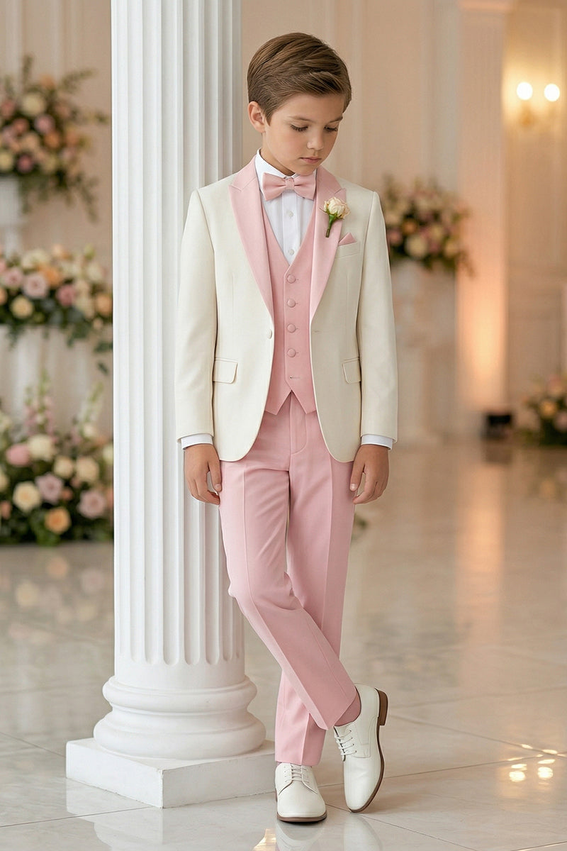 Boys Ivory & Pink Tuxedoe 3-Piece Suit