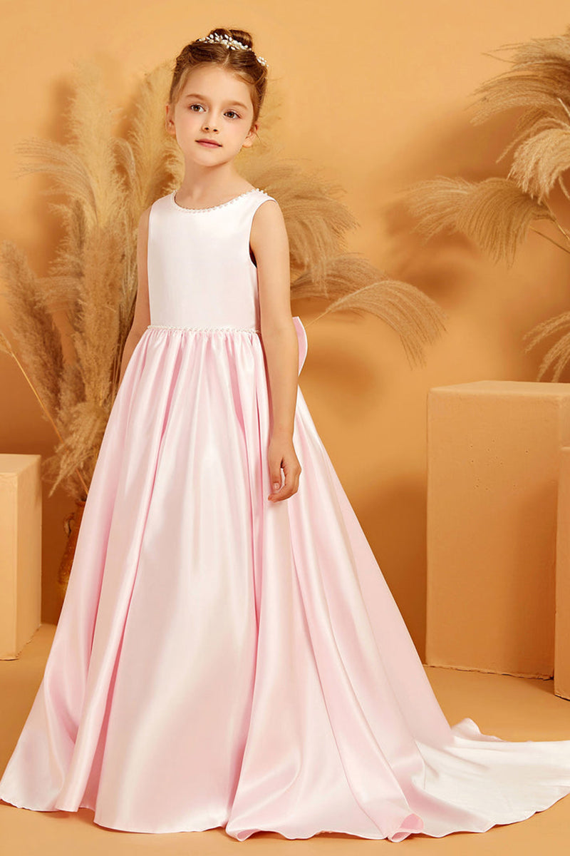 Blush Pink Satin Flower Girl Dress with Train Flower Girl Dress