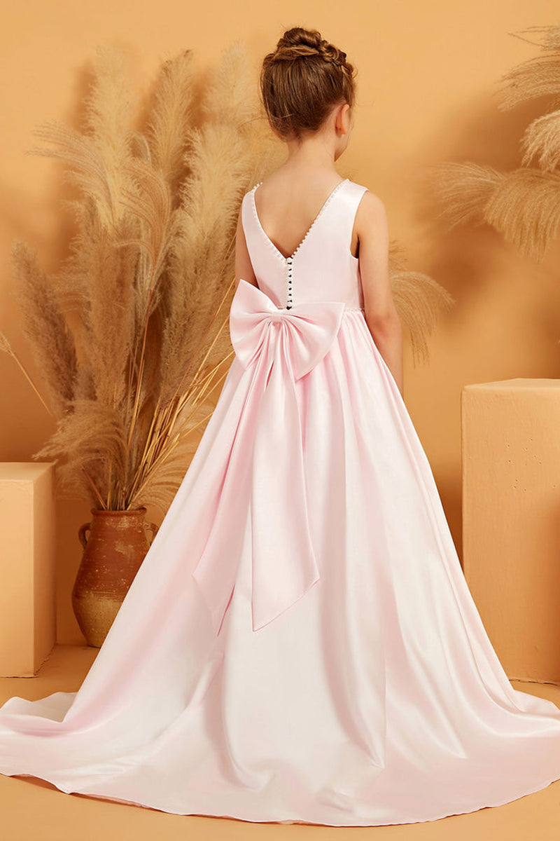 Blush Pink Satin Flower Girl Dress with Train Flower Girl Dress