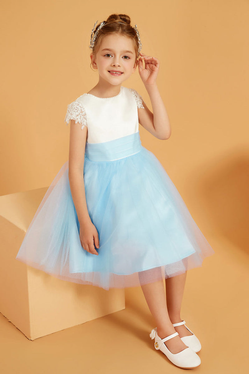 White & Sky Blue Tulle Flower Girl Dress