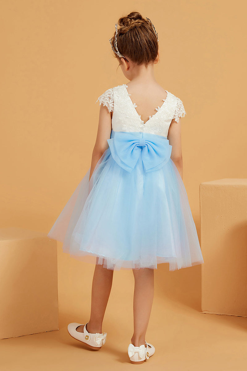 White & Sky Blue Tulle Flower Girl Dress