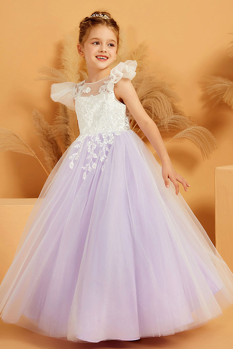 Lavender Tulle Lace Appliqué Flower Girl Dress
