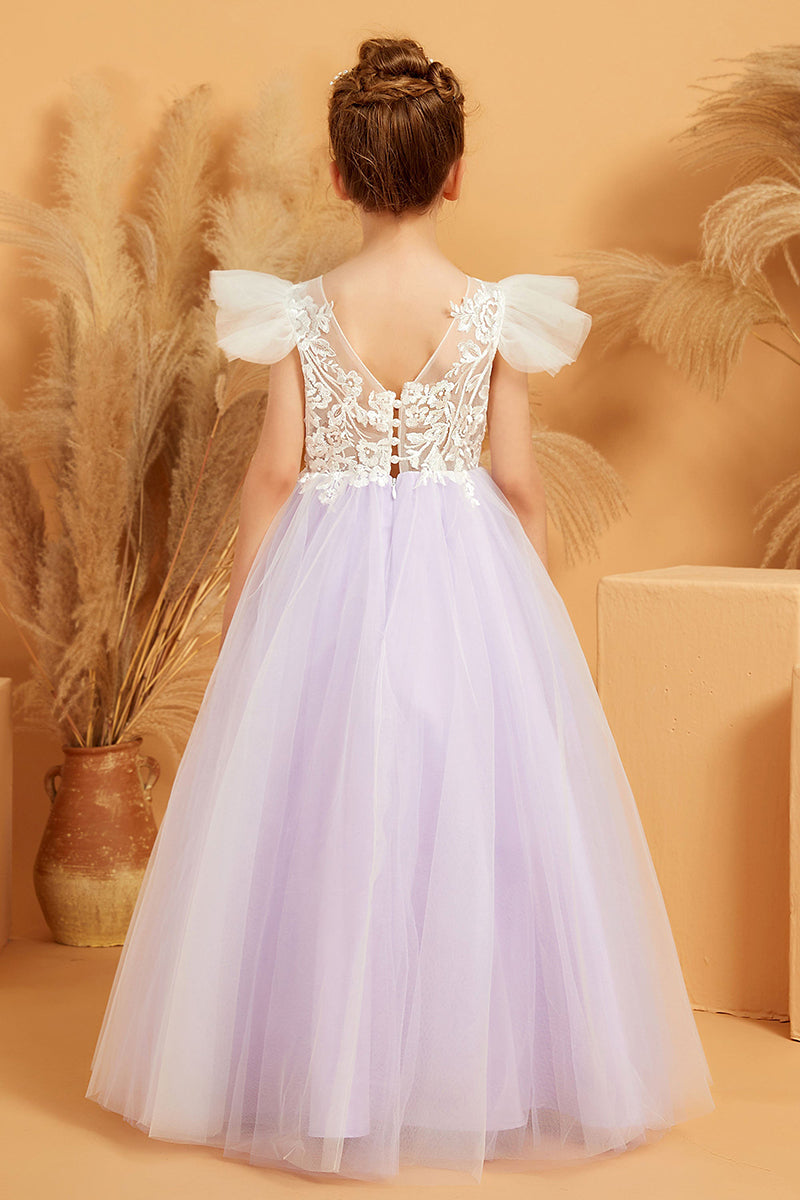 Lavender Tulle Lace Appliqué Flower Girl Dress