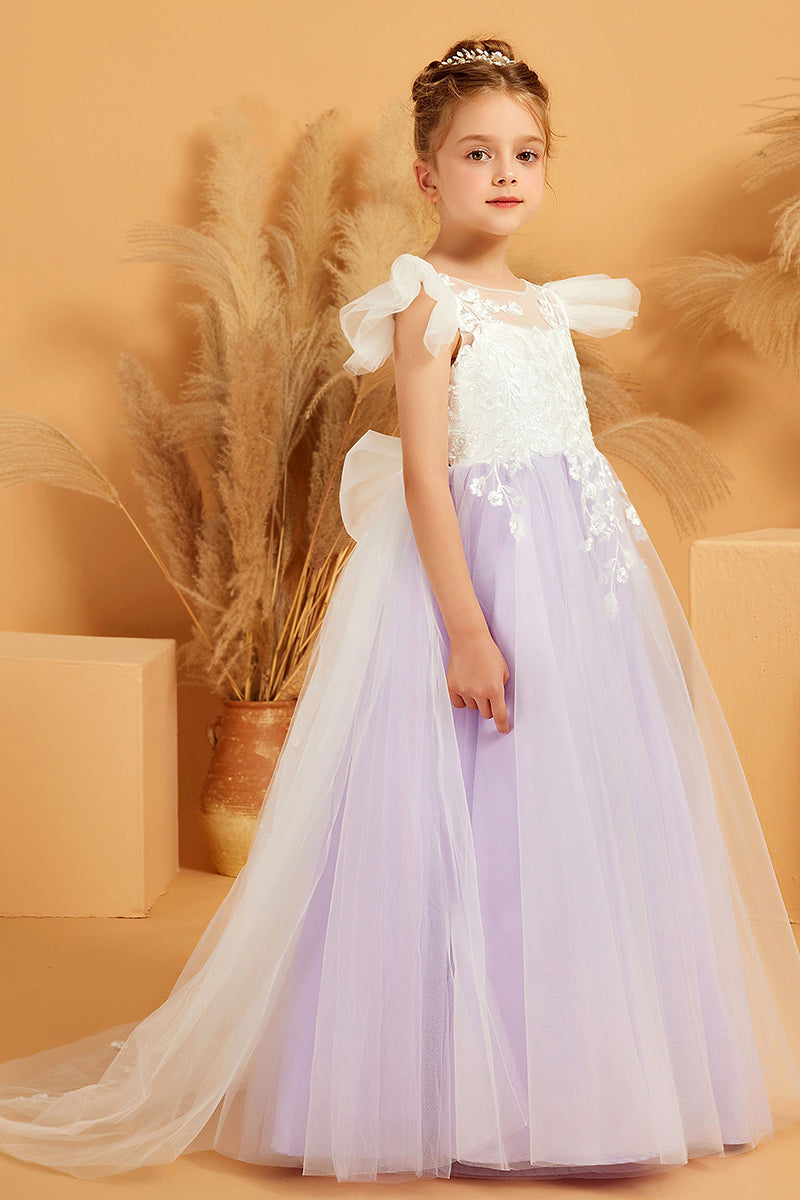 Lavender Tulle Lace Appliqué Flower Girl Dress