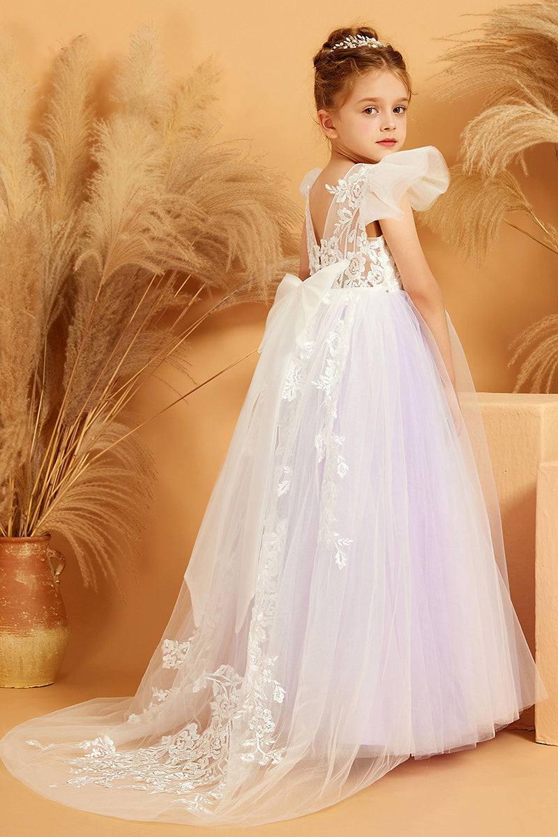 Lavender Tulle Lace Appliqué Flower Girl Dress