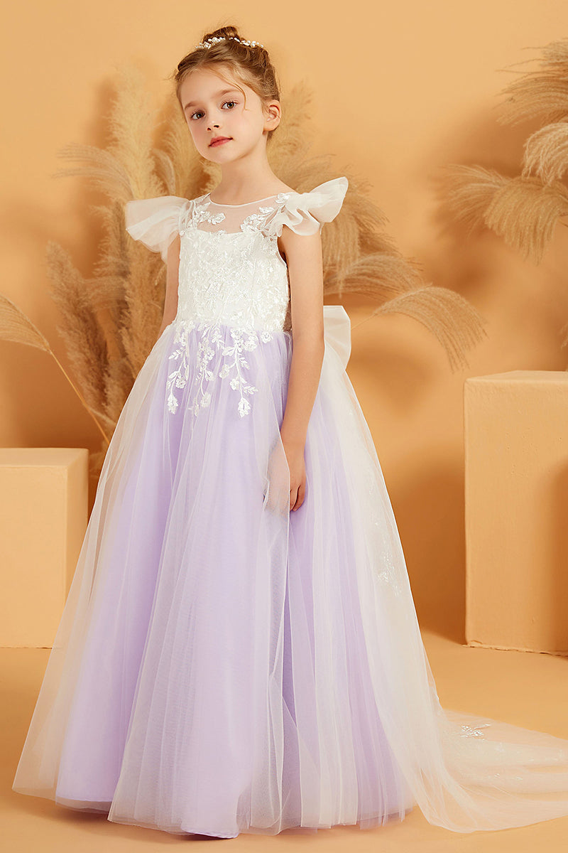 Lavender Tulle Lace Appliqué Flower Girl Dress