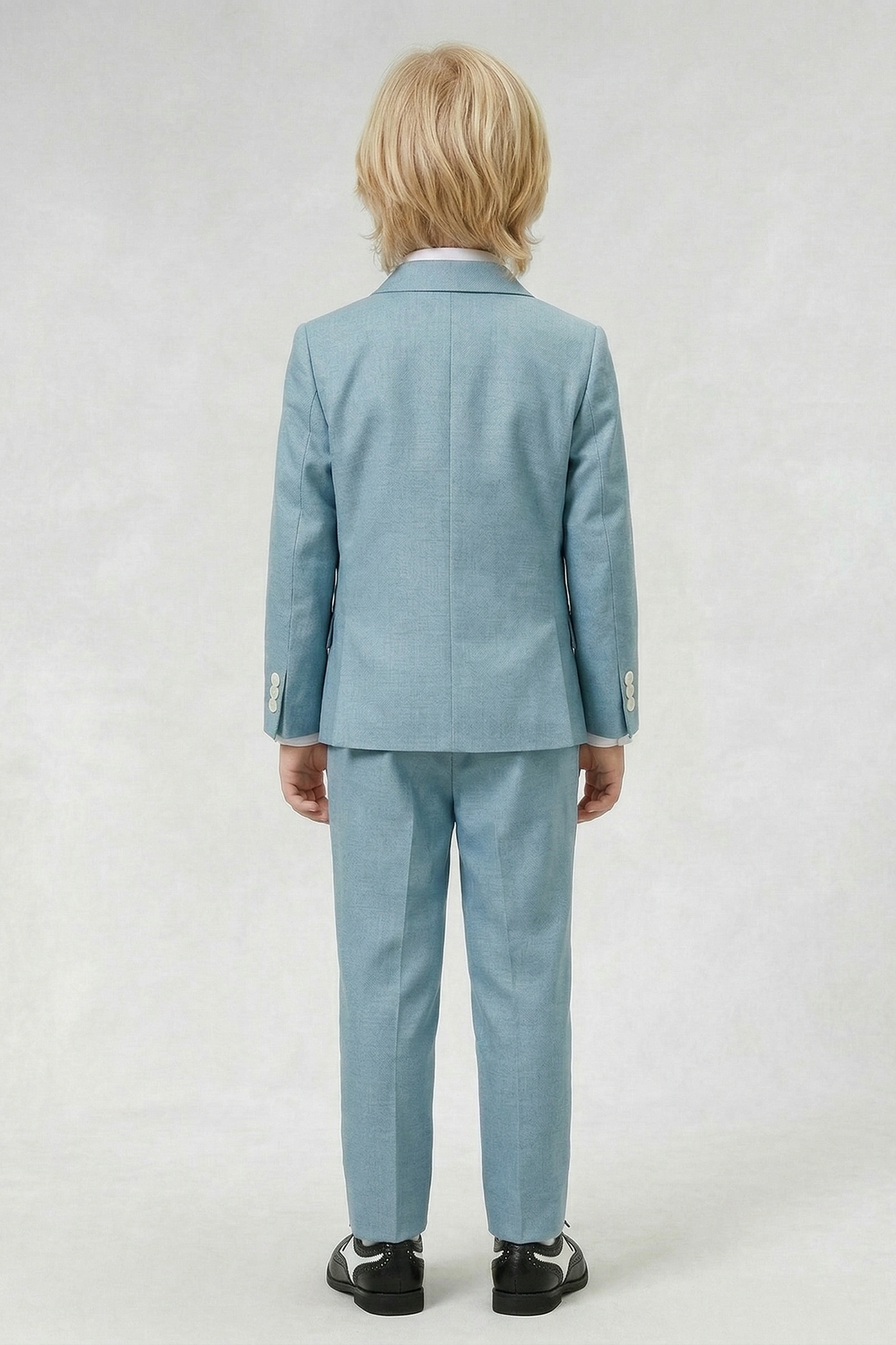 Gray-Blue Cotton And Linen Blend Double-Breasted 2-Piece Suit
