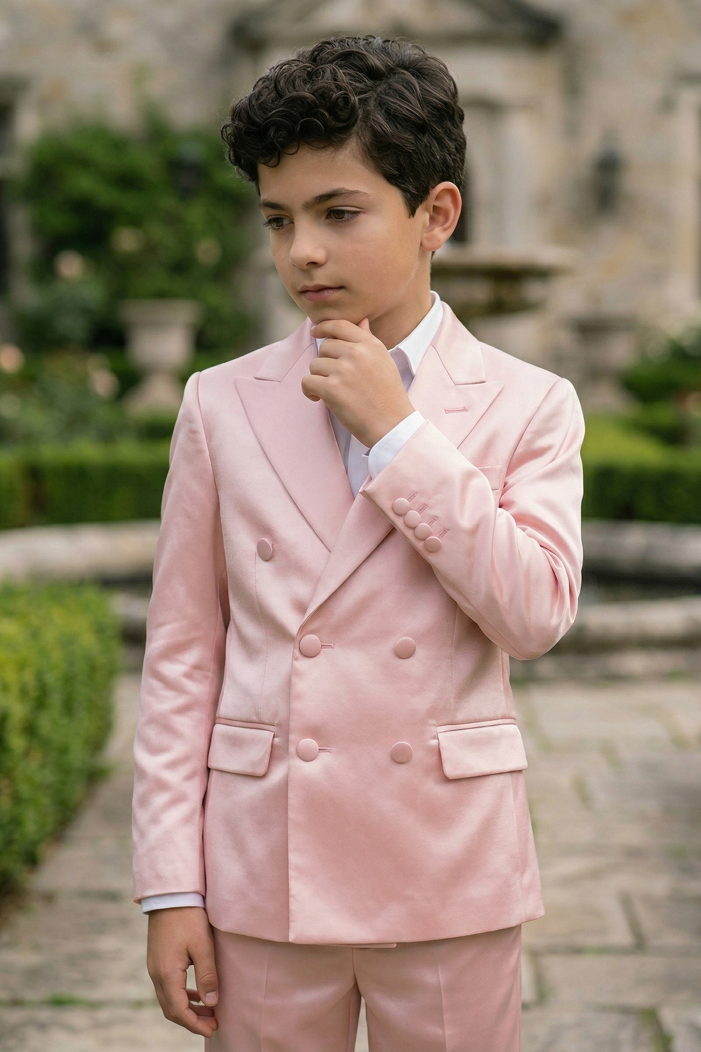 Light Pink Satin Double-Breasted 2-Piece Suit