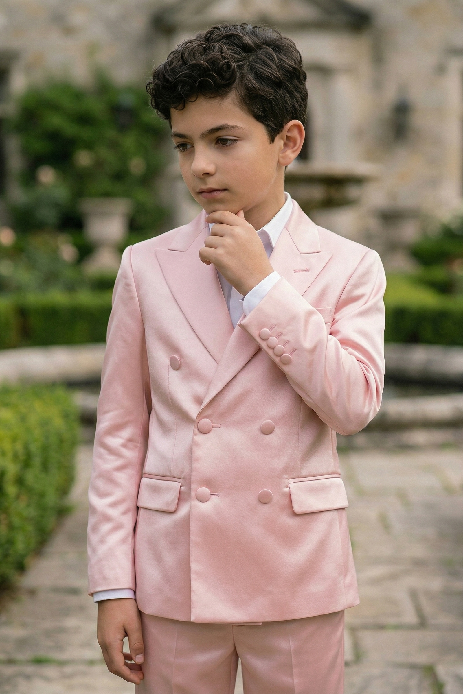 Light Pink Satin Double-Breasted 2-Piece Suit