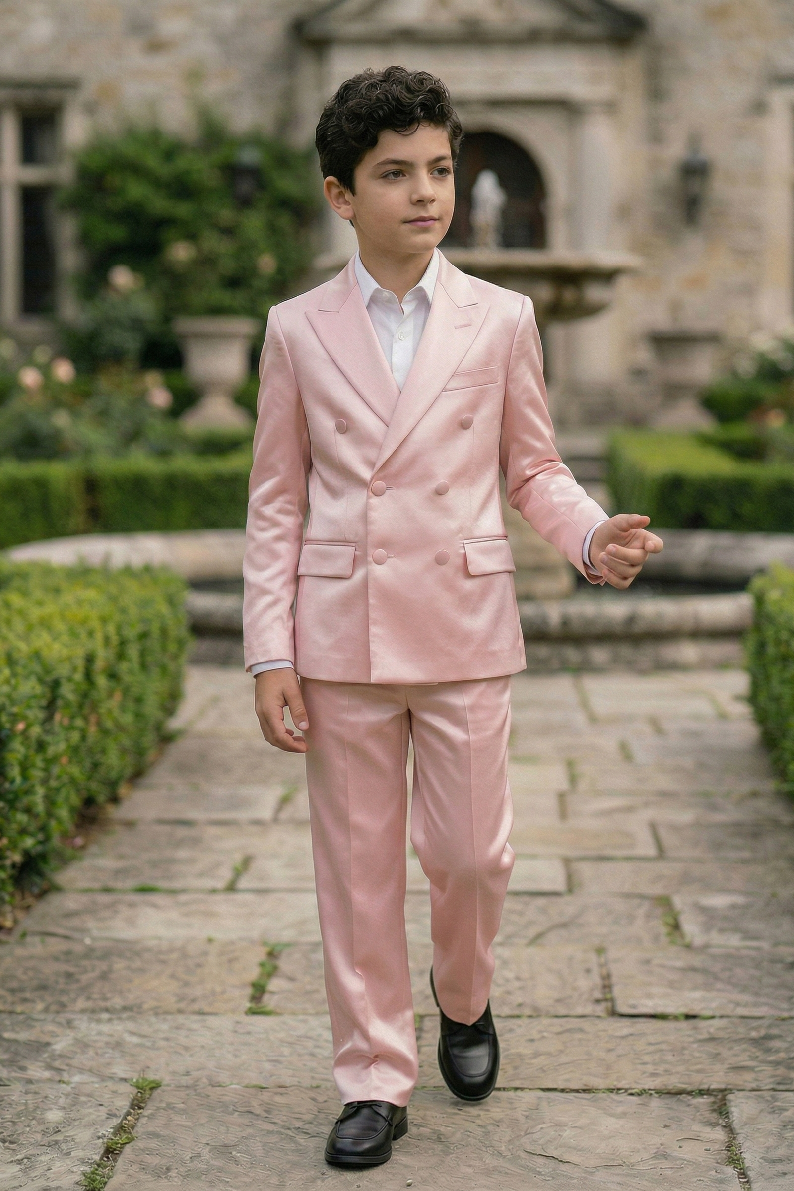 Light Pink Satin Double-Breasted 2-Piece Suit