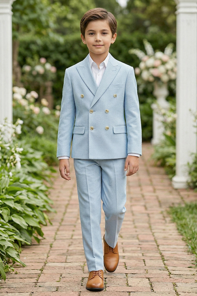 Boys Sky Blue Double-Breasted 2-piece Suit