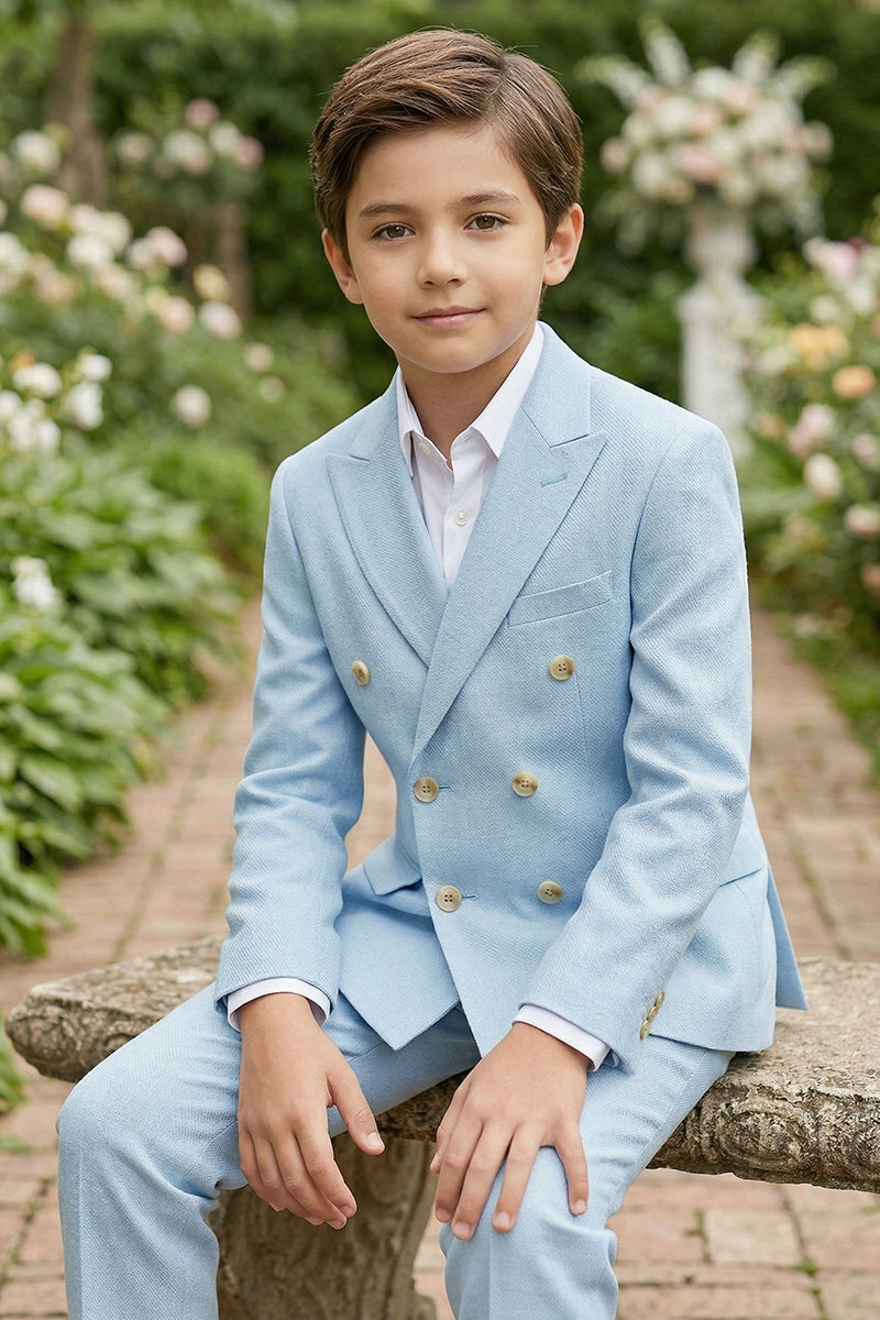 Boys Sky Blue Double-Breasted 2-piece Suit
