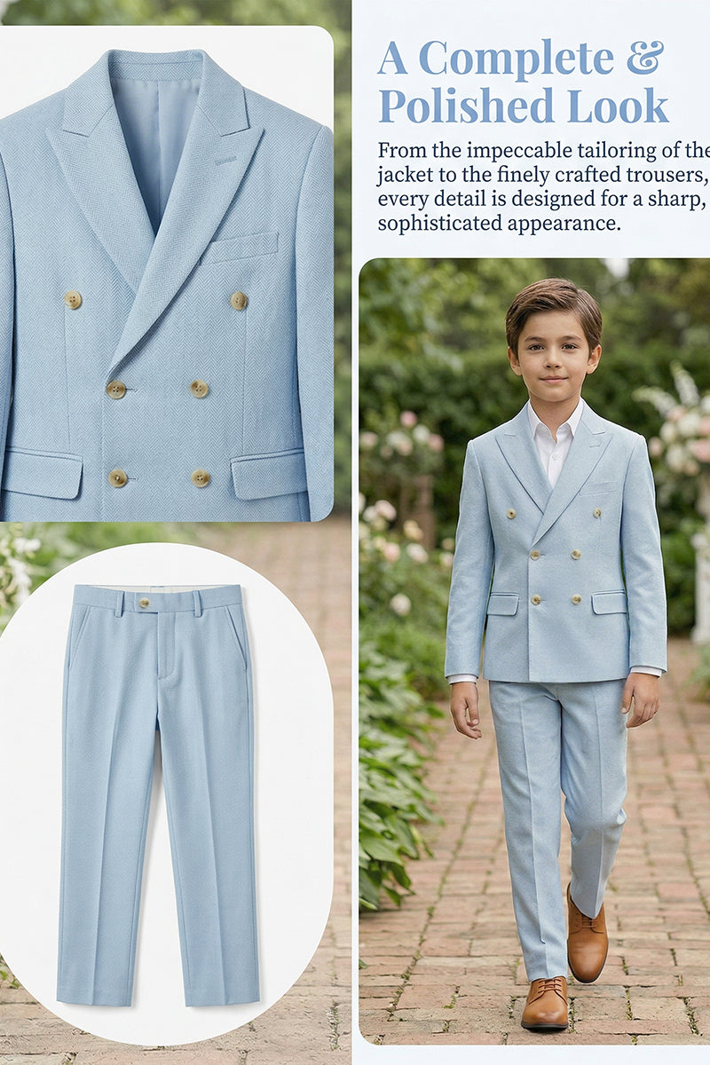 Boys Sky Blue Double-Breasted 2-piece Suit