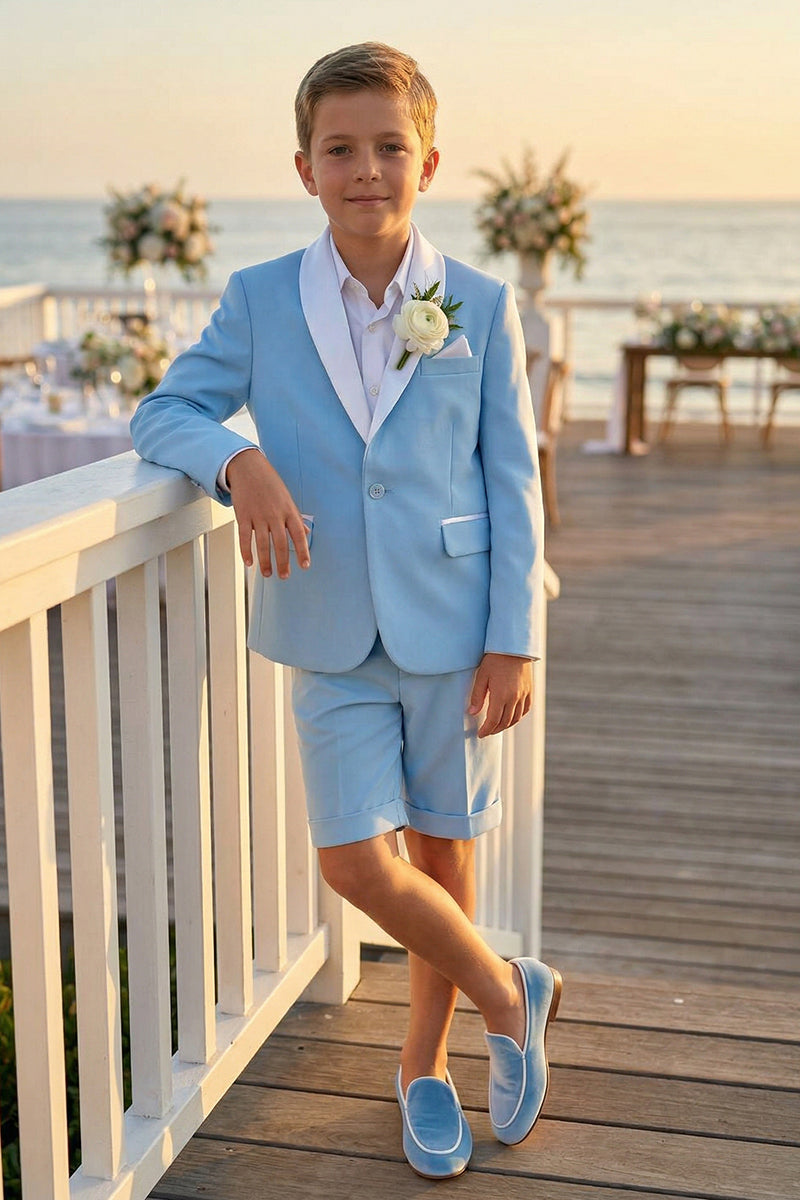 Boys Sky Blue Blazer & Shorts 2-piece Suit