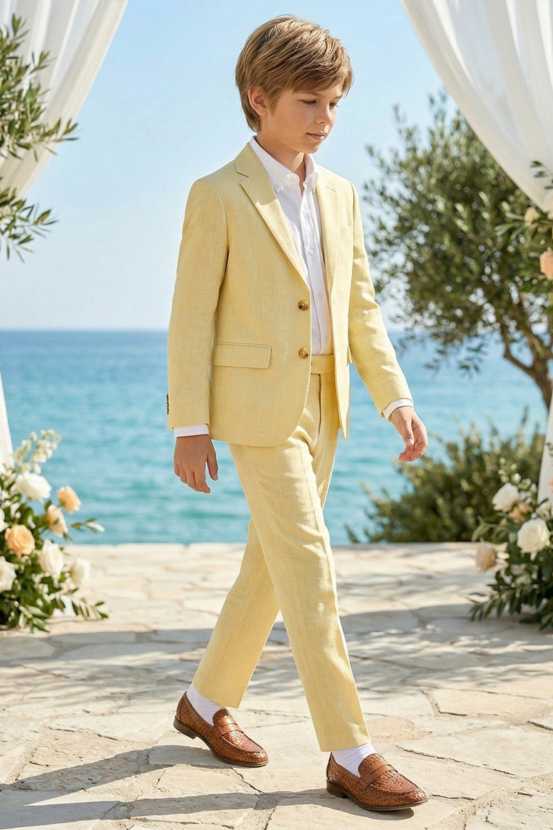 Boys Pale Yellow Linen-Blend 2-piece Suit