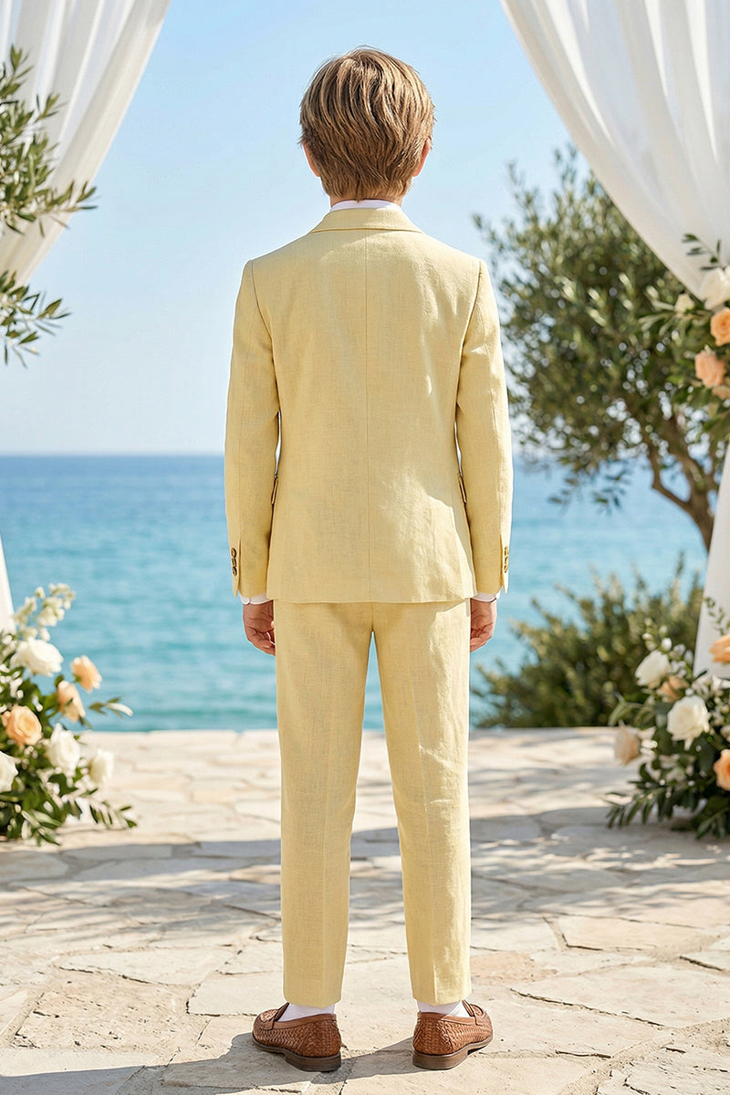 Boys Pale Yellow Linen-Blend 2-piece Suit