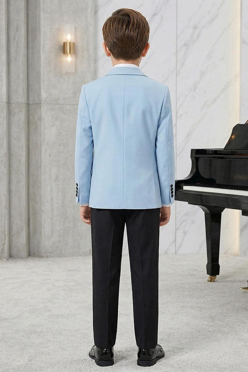 Boys Sky Blue Tuxedo Jacket with Black Satin Lapels 2-piece Suit