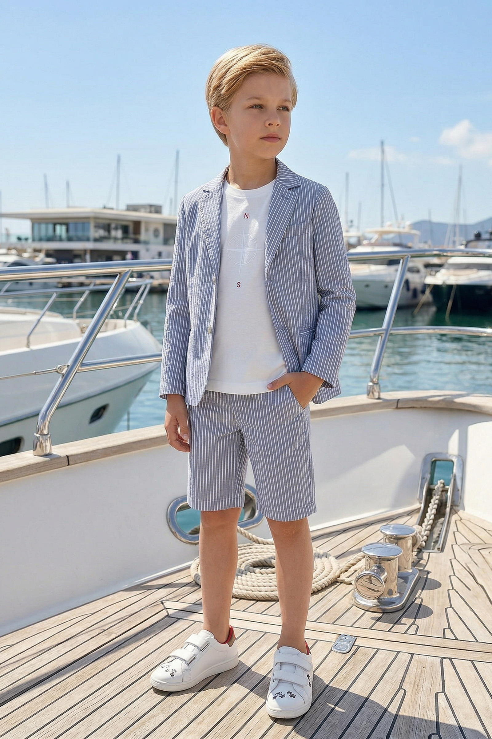 Dark Blue Striped Seersucker Single-Breasted 2-Piece Suit