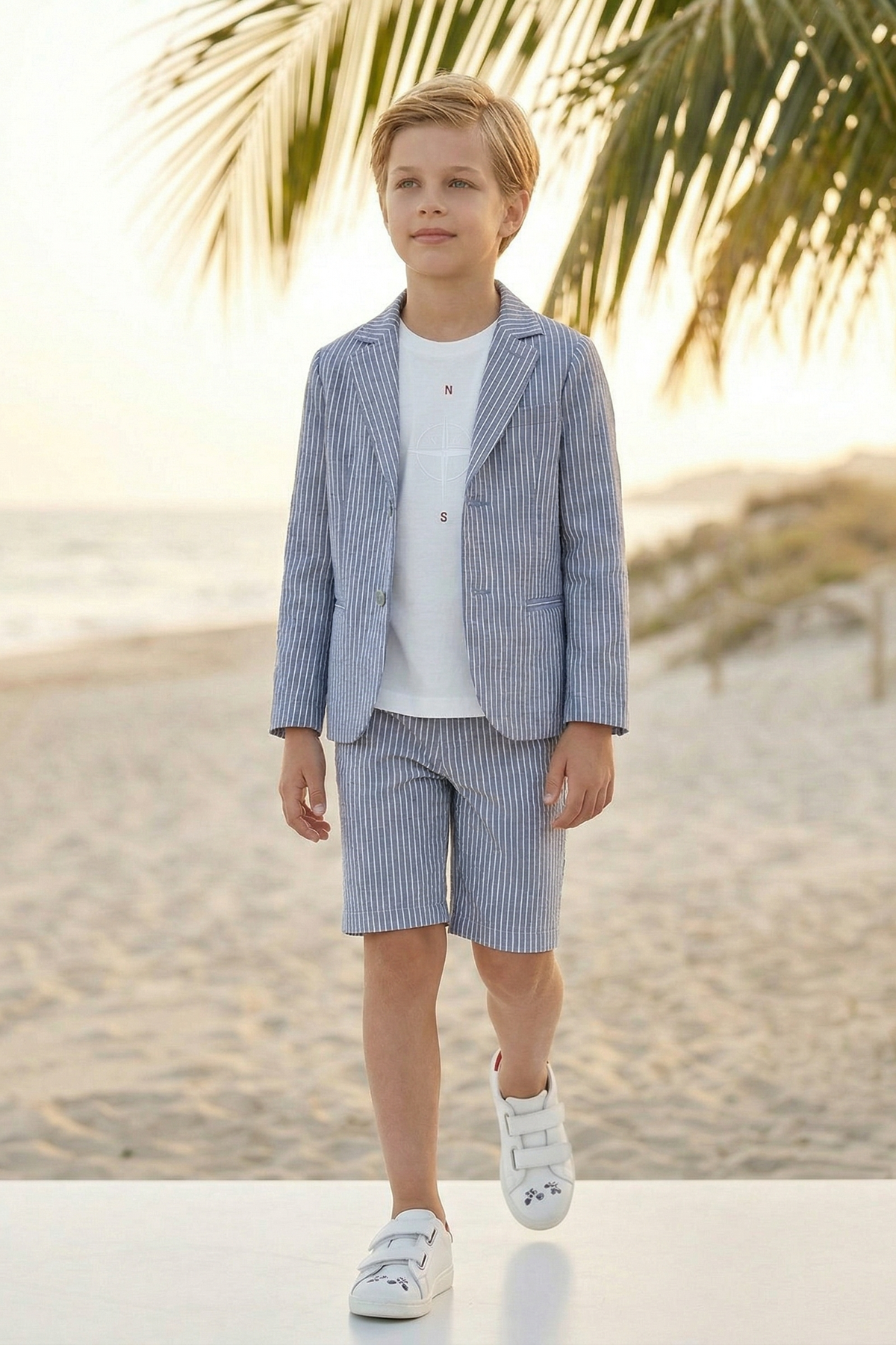 Dark Blue Striped Seersucker Single-Breasted 2-Piece Suit