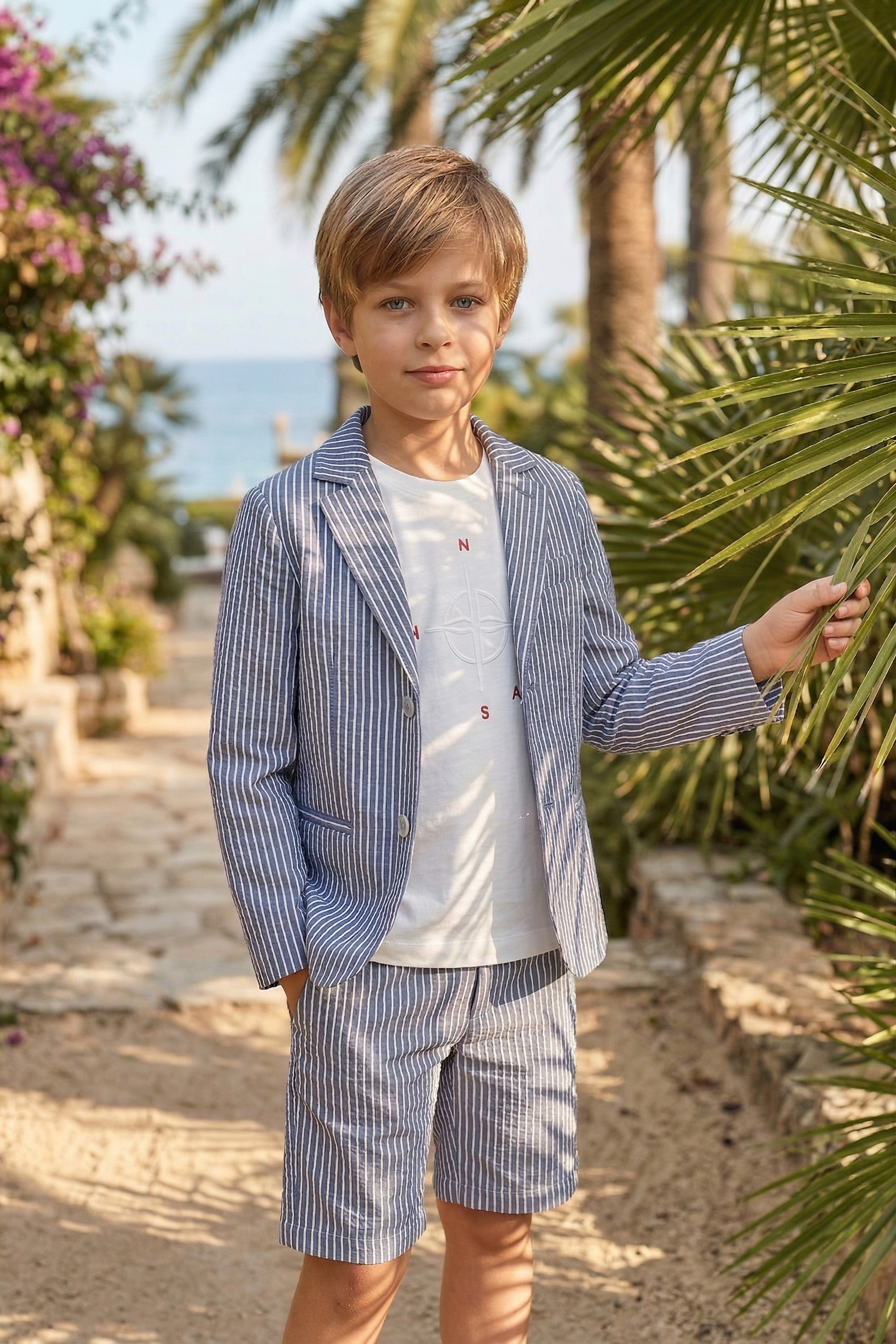 Dark Blue Striped Seersucker Single-Breasted 2-Piece Suit