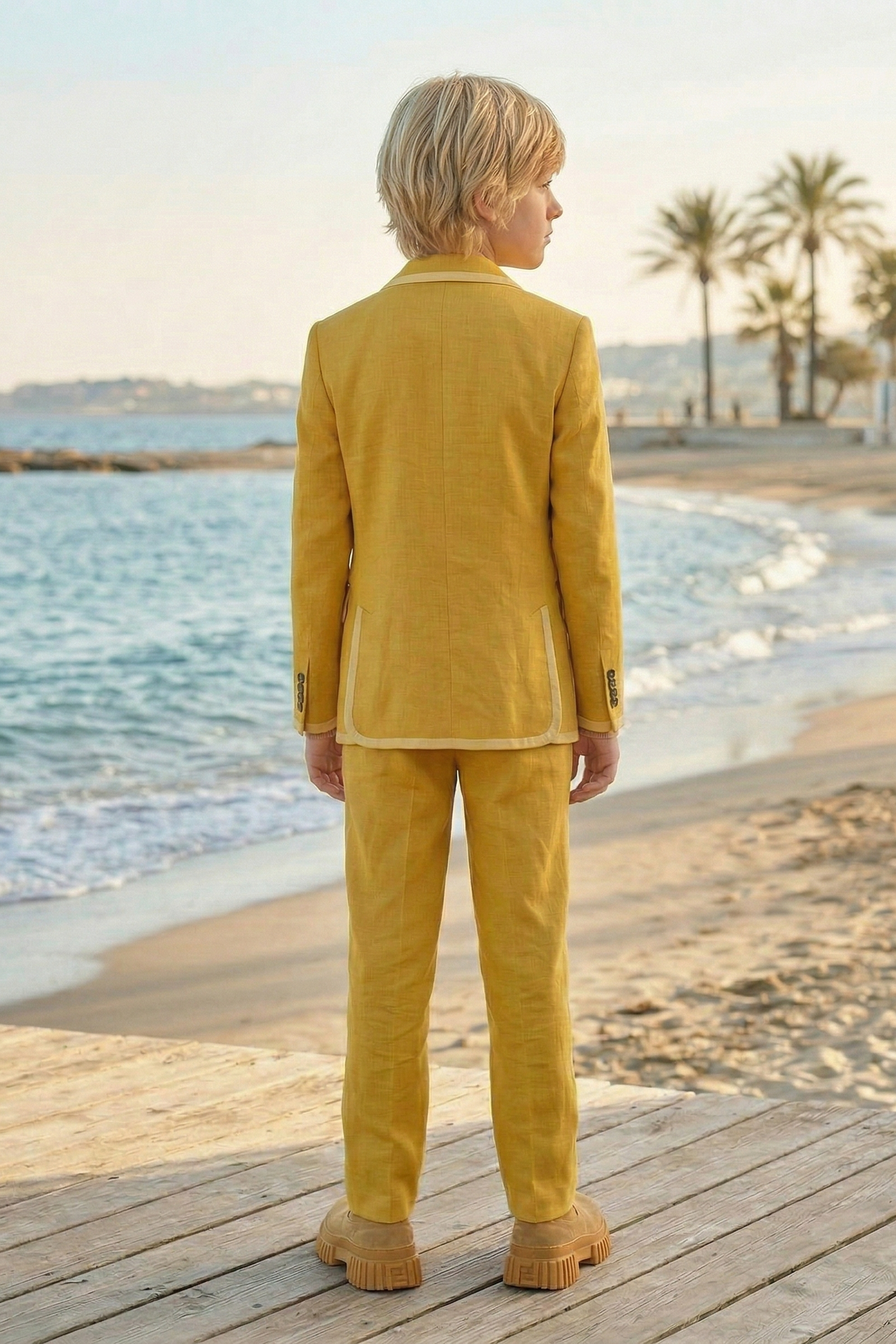 Golden Yellow Cotton-Linen Blend Single-Breasted 2-Piece Suit
