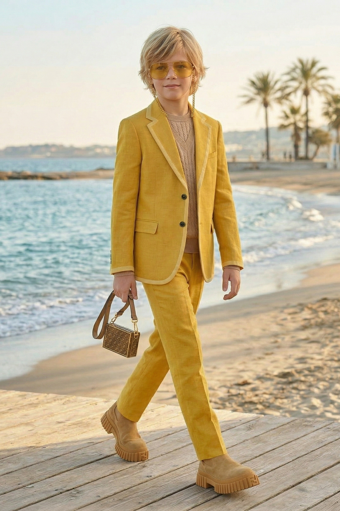 Golden Yellow Cotton-Linen Blend Single-Breasted 2-Piece Suit