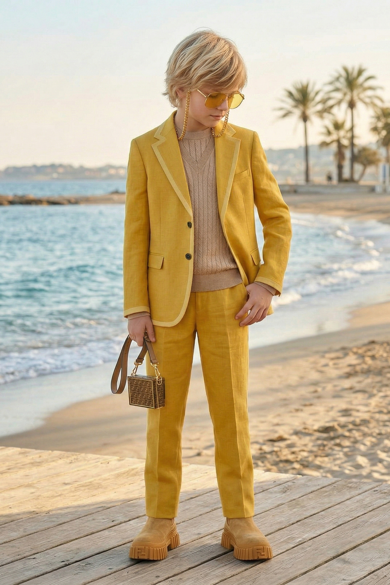 Golden Yellow Cotton-Linen Blend Single-Breasted 2-Piece Suit