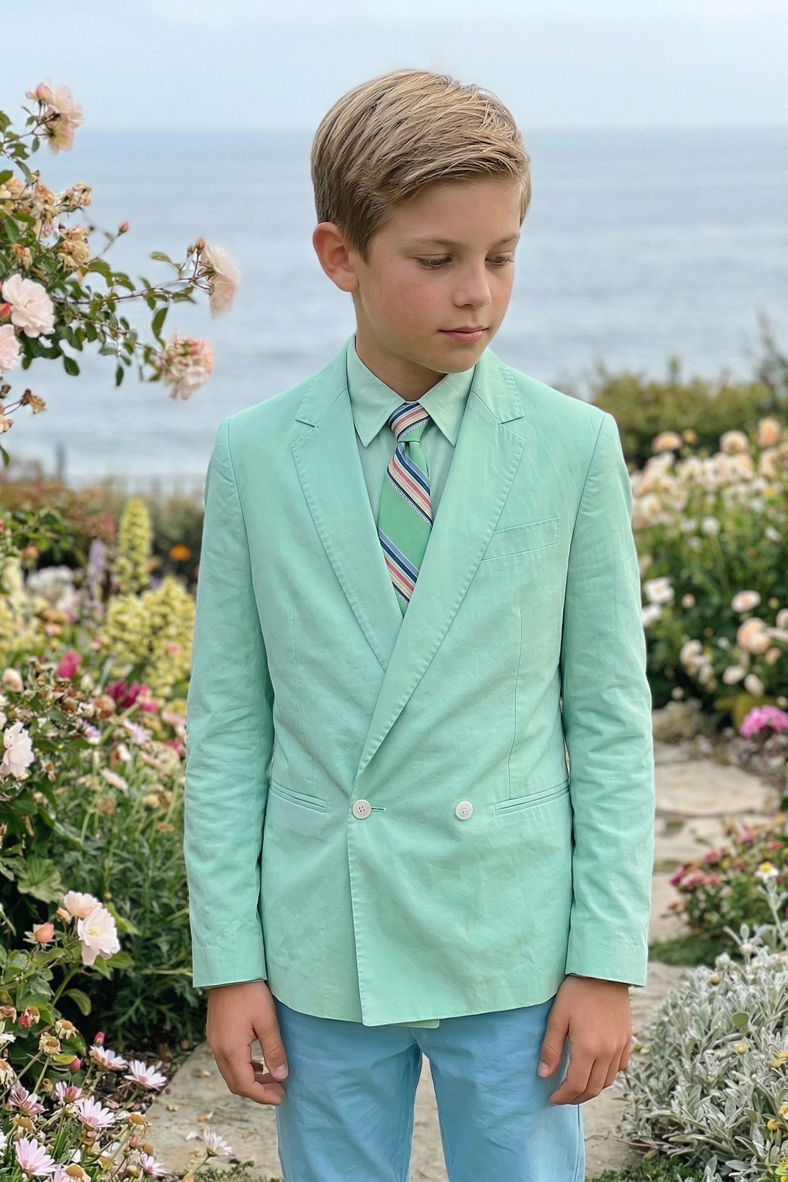 Mint Green And Tiffany Blue Double-Breasted 2-Piece Suit