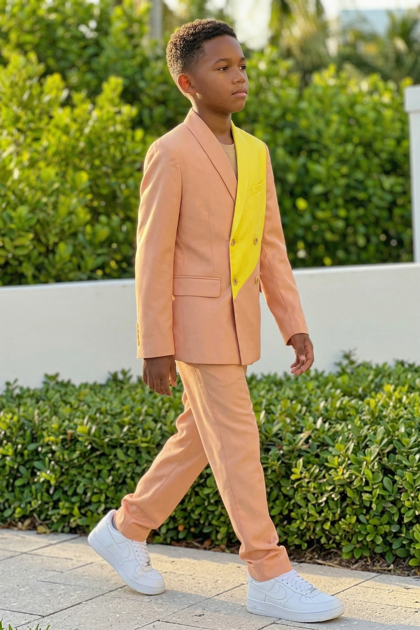 Coral Pink And Bright Yellow Double-Breasted 2-Piece Suit