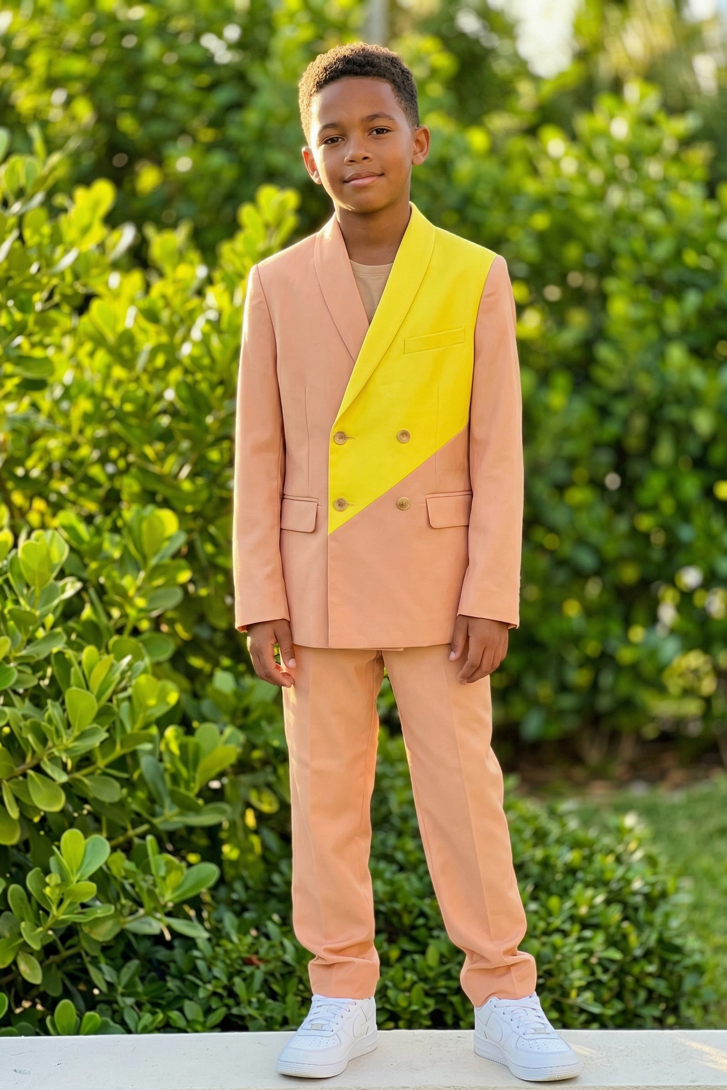 Coral Pink And Bright Yellow Double-Breasted 2-Piece Suit