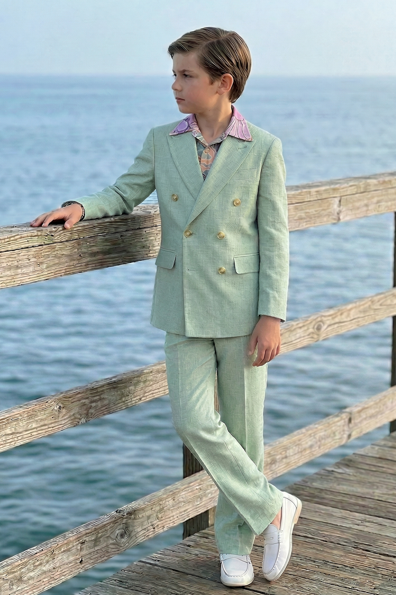 Mint Green Cotton-Linen Blend Double-Breasted 2-Piece Suit