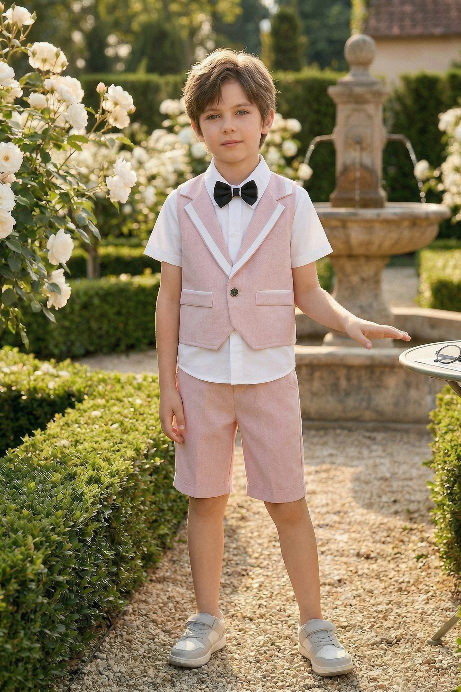 Pink Cotton-Linen Blend V-Neck Vest 2-Piece Set