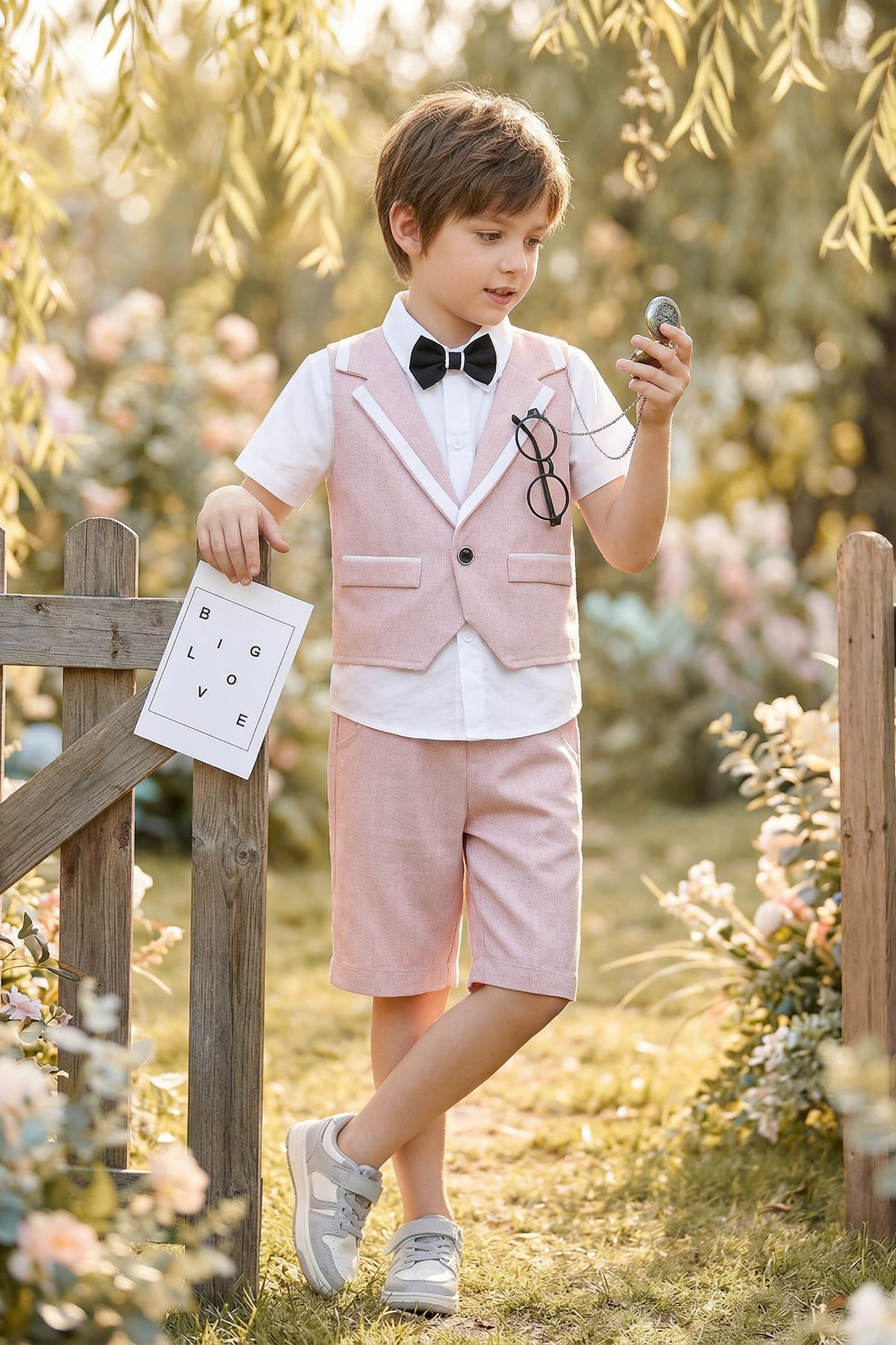 Pink Cotton-Linen Blend V-Neck Vest 2-Piece Set