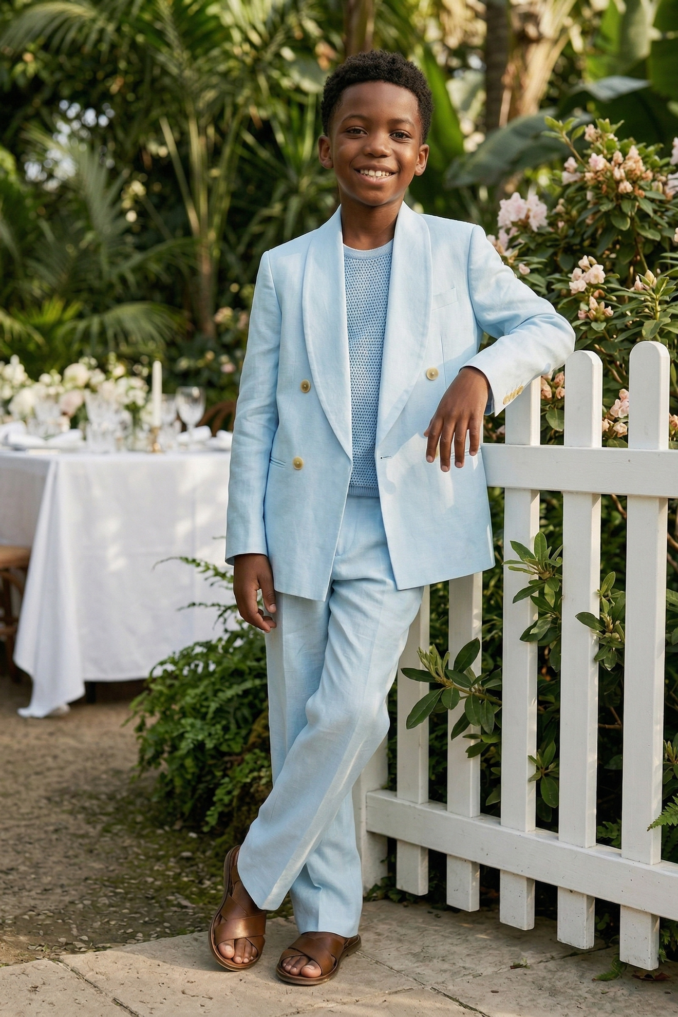 Light Blue Cotton-Linen Blend Double-Breasted 2-Piece Suit