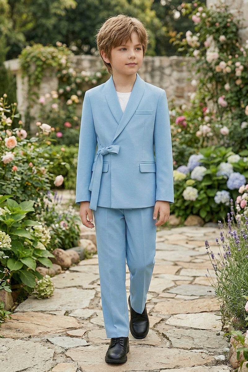 Boys Sky Blue Shawl Collar 2-piece Suit for Garden Weddings