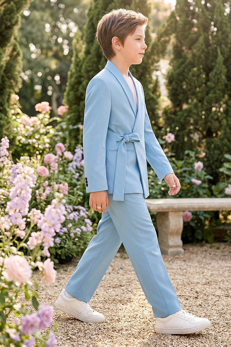 Boys Sky Blue Shawl Collar 2-piece Suit for Garden Weddings