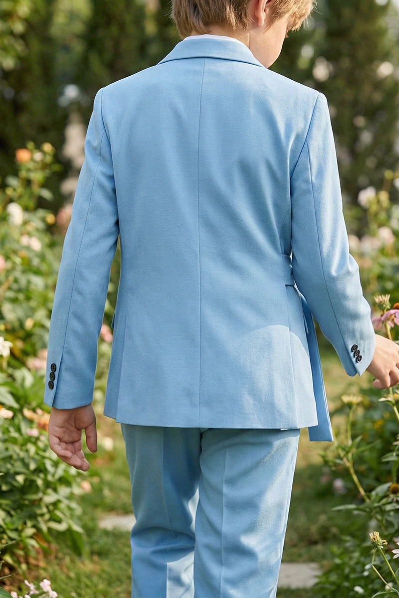 Boys Sky Blue Shawl Collar 2-piece Suit for Garden Weddings