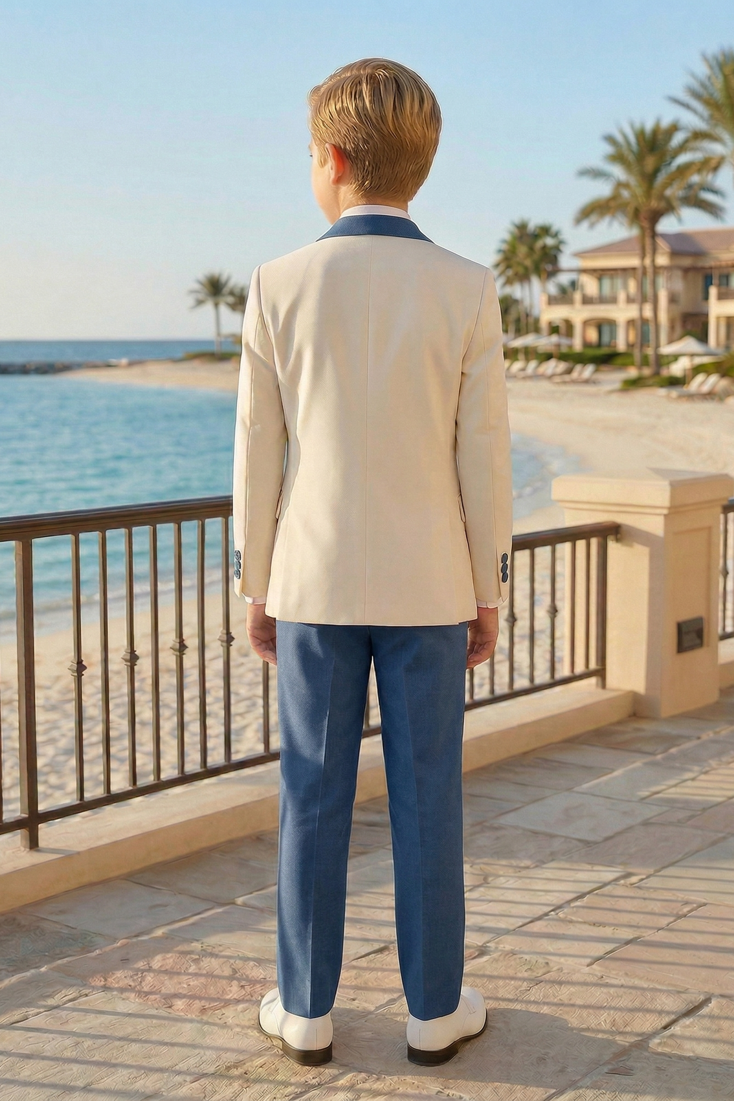 Dark Blue And White Single-Breasted 3-Piece Suit