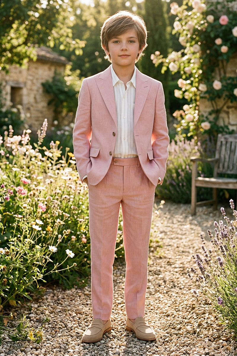Boys Dusty Pink Linen-Blend 2-piece Suit