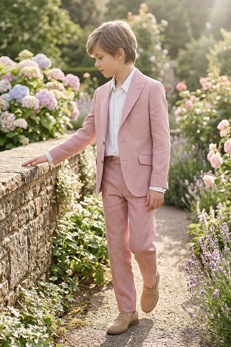 Boys Dusty Pink Linen-Blend 2-piece Suit