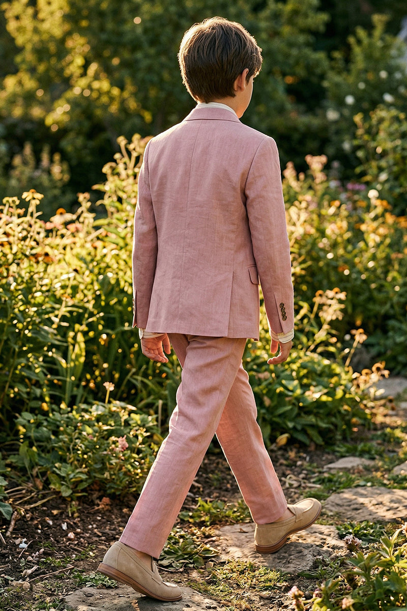 Boys Dusty Pink Linen-Blend 2-piece Suit